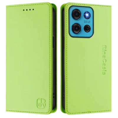 For Motorola Moto G75 5G Leather Case RINACASIS RC01 Phone Cover with RFID Blocking Wallet Stand - Green