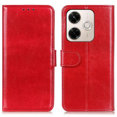 For Xiaomi Redmi 13x 4G Case Crazy Horse Texture PU Leather Phone Stand Cover - Red
