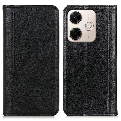For Xiaomi Redmi 13x 4G Stand Case Split Leather Litchi Texture Wallet Phone Cover - Black