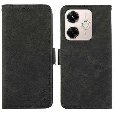 ABEEL For Xiaomi Redmi 13x 4G Case PU Leather Folio Stand View RFID Blocking Phone Cover - Black