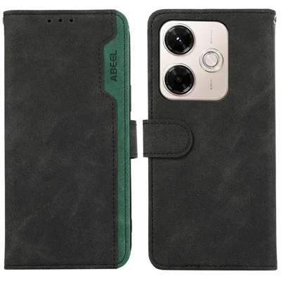 ABEEL For Xiaomi Redmi 13x 4G Case Color Splicing Leather Flip Phone Cover RFID Blocking - Black