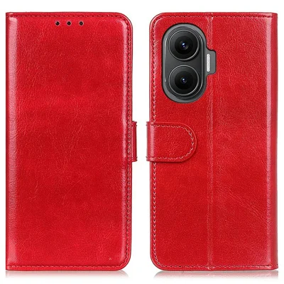 For Xiaomi Redmi Turbo 4 Pro 5G  /  Poco F7 5G Case Crazy Horse Texture PU Leather Phone Stand Cover - Red