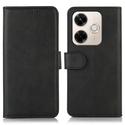 For Xiaomi Redmi 13x 4G Case Cowhide Texture Leather Wallet Phone Cover with Stand - Black