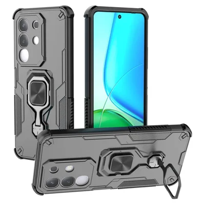 For vivo Y29 4G  /  T4x 5G Case Rotatable Ring Kickstand PC + TPU Shockproof Phone Cover - Black