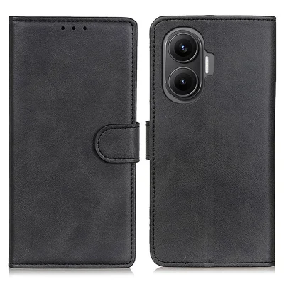 For Xiaomi Redmi Turbo 4 Pro 5G  /  Poco F7 5G Case Cowhide Texture Leather Wallet Stand Phone Cover - Black