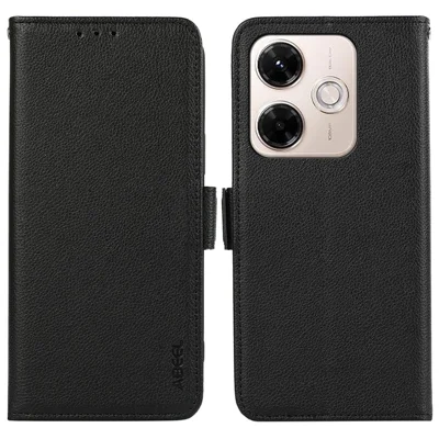 ABEEL For Xiaomi Redmi 13x 4G Case Litchi Texture Leather RFID Blocking Phone Cover - Black