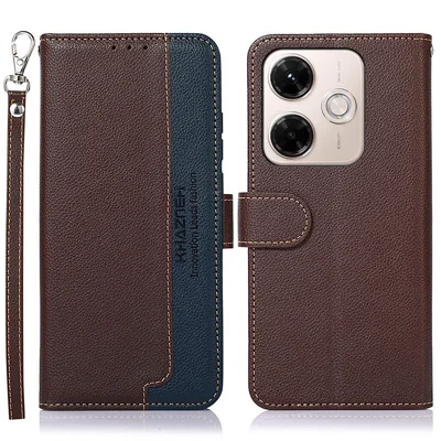 KHAZNEH For Xiaomi Redmi 13x 4G Case RFID Blocking Wallet Litchi Texture PU Leather Phone Cover - Brown