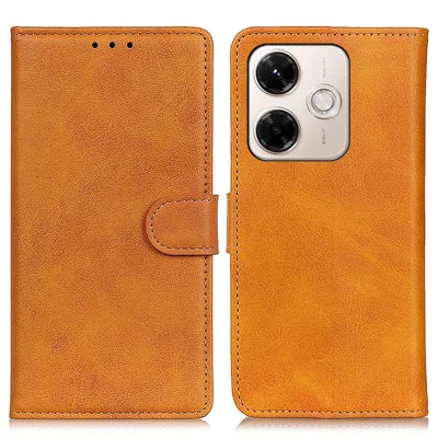 For Xiaomi Redmi 13x 4G Case Cowhide Texture Leather Wallet Stand Phone Cover - Brown