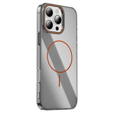 For iPhone 16 Pro Max Case Compatible with MagSafe Lens Frame Kickstand Clear PC Phone Cover - Transparent Black