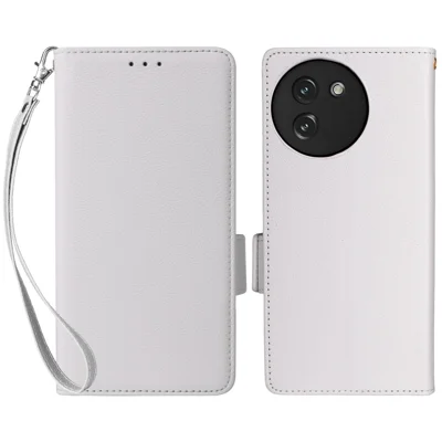 For Doogee Note 59 / Note 59 Pro Case with Wrist Strap Litchi Texture PU Leather Wallet Phone Cover - White