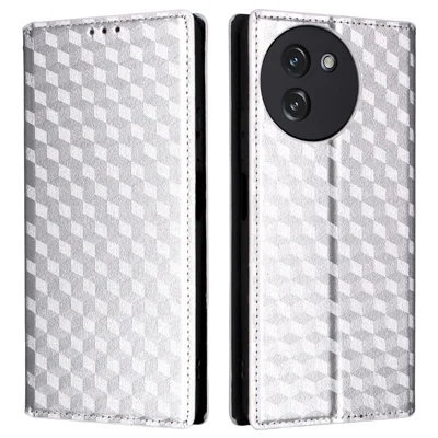 For Doogee Note 59 / Note 59 Pro Case Wallet Rhombus Imprinted Leather Phone Cover - Silver