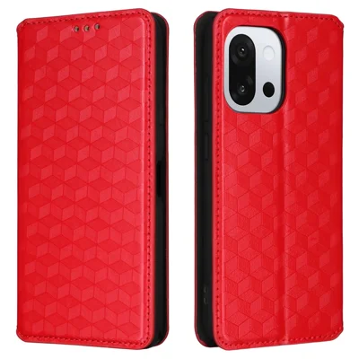 For OnePlus 13T 5G Case Wallet Rhombus Imprinted Leather Phone Cover - Red