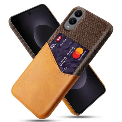 For Samsung Galaxy S25 Edge Case PU Leather Cloth Texture Hard PC Phone Cover with Card Holder - Orange