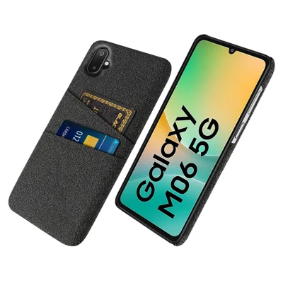 For Samsung Galaxy A06 5G / M06 5G Case Cloth + Hard PC Phone Cover with Dual Card Slots - Black