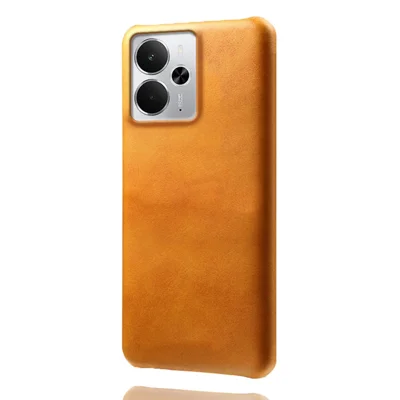 For Realme 14 5G Case Calf Texture PU Leather Hard PC Protective Phone Cover - Orange