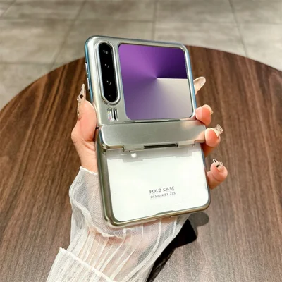 For Huawei Pura X Case Hinge Protection Electroplating Hard PC Clear Phone Cover - Silver