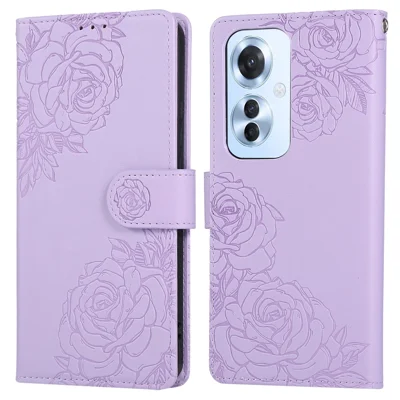 For Oppo Reno11 F 5G / F25 Pro 5G Case Rose Flower PU Leather Wallet Phone Cover with 3 Card Slots - Light Purple