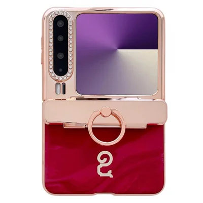 For Huawei Pura X Case Electroplating Hard PC Phone Cover with Ring Holder - Red