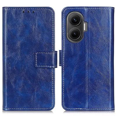 For Xiaomi Poco F7 5G / Redmi Turbo 4 Pro 5G Case Wallet Leather Phone Cover Crazy Horse Texture - Blue