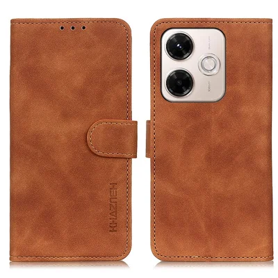 KHAZNEH For Xiaomi Redmi 13x 4G Case PU Leather Retro Texture Phone Cover - Brown