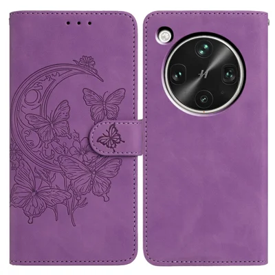 For Oppo Find X8 Ultra 5G Case Butterfly Flower Imprinted PU Leather Wallet Stand Phone Cover - Purple