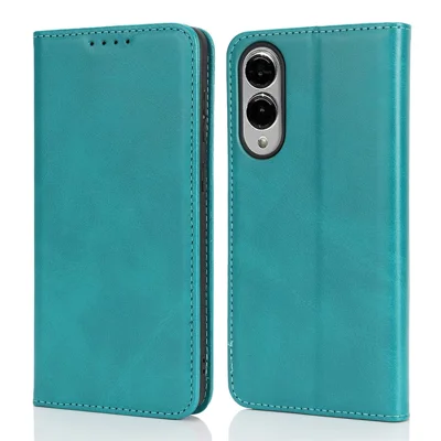 For Samsung Galaxy S25 Edge Case PU Leather Calf Textured Magnetic Closing Smart Phone Cover - Sky Blue