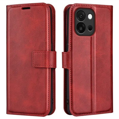 For OnePlus 13T 5G Stand Case Anti-Scratch Calf Texture Leather Phone Cover - Red