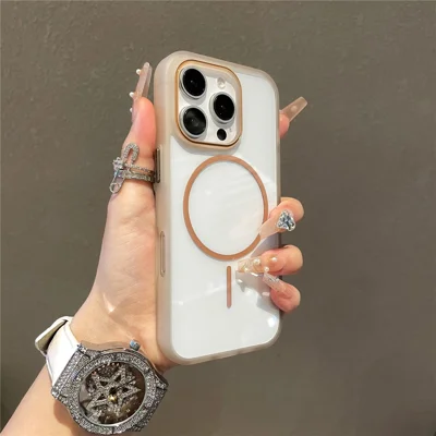 For iPhone 16 Pro Magnetic Case TPU + PC Clear Phone Back Cover - Gold