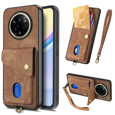 Foam Realme 14 Pro 5G-hoesje met kaarthouder, standaardfunctie, lederen telefoonhoes - Bruin