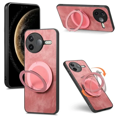 For Xiaomi Poco F7 Pro 5G / Xiaomi Redmi K80 5G Phone Case with Rotating Kickstand Stress Relief Retro Leather Back Cover - Pink