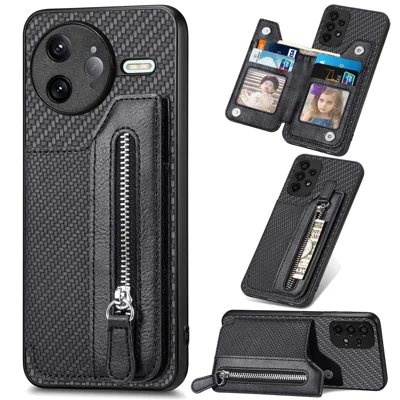 For Xiaomi Poco F7 Ultra 5G / Xiaomi Redmi K80 Pro 5G Case Leather+PC+TPU Zipper Wallet Phone Cover - Black