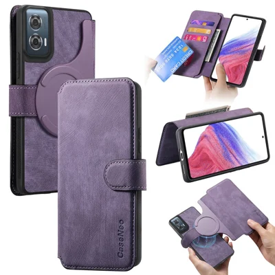 CASENEO For Motorola Edge 50 Fusion 5G Magnetic Case  Detachable Leather Phone Wallet Cover - Purple 