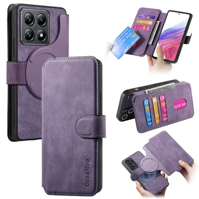 CASENEO For Xiaomi 14T Magnetic Case  Detachable Leather Phone Wallet Cover - Purple 