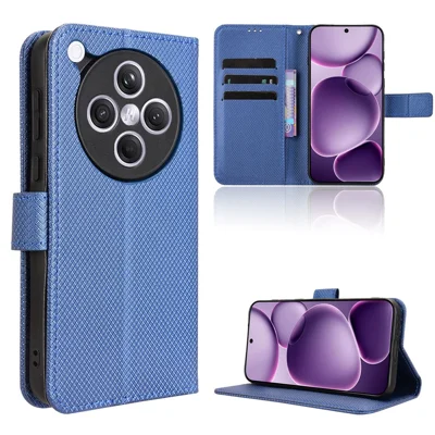 For Oppo Find X8s+ 5G Leather Wallet Case with Strap Diamond Texture Phone Cover - Blue