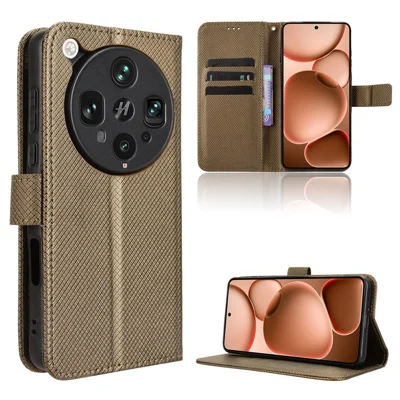 For Oppo Find X8 Ultra 5G Leather Wallet Case with Strap Diamond Texture Phone Cover - Brown