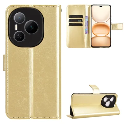 For Honor Power 5G PU Leather Case with Strap Crazy Horse Texture Phone Wallet Cover - Gold