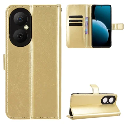 For Huawei Enjoy 80 PU Leather Case with Strap Crazy Horse Texture Phone Wallet Cover - Gold