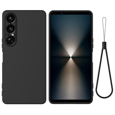 Obudowa z ciekłego silikonu z uchwytem na rękę do Sony Xperia 1 VII - Czarna