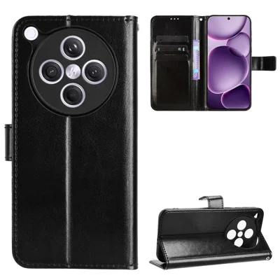 For Oppo Find X8s+ 5G PU Leather Case with Strap Crazy Horse Texture Phone Wallet Cover - Black
