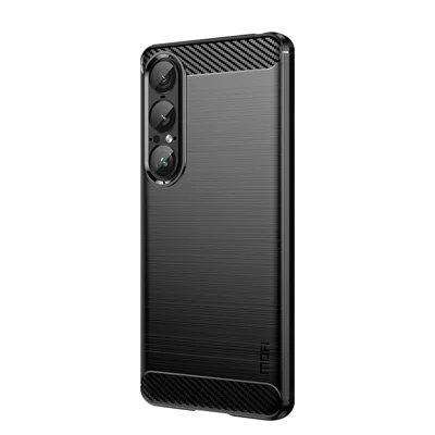 Obudowa tylna na Sony Xperia 1 VII, etui MOFI z fakturą drzewną, tekstura węglowa, miękkie z TPU, kolor czarny
