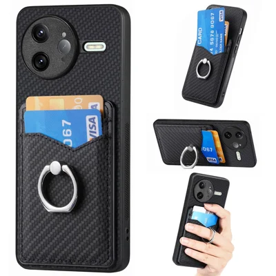 For Xiaomi Poco F7 Ultra 5G / Xiaomi Redmi K80 Pro 5G Case Card Slots Ring Holder Kickstand Phone Cover - Black