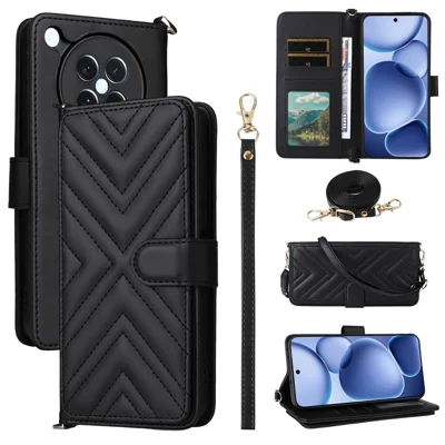 For Oppo Find X8s 5G Case with Shoulder / Wrist Strap Leather Phone Cover Stand Wallet - Black