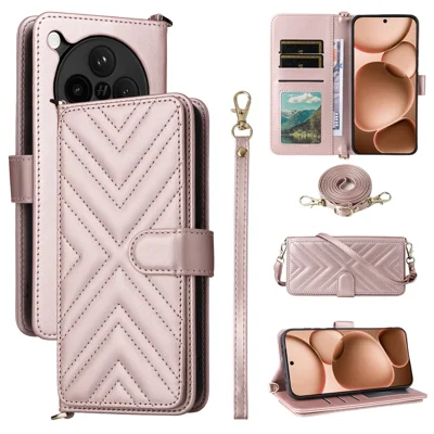 For Oppo Find X8s+ 5G Case with Shoulder / Wrist Strap Leather Phone Cover Stand Wallet - Pink