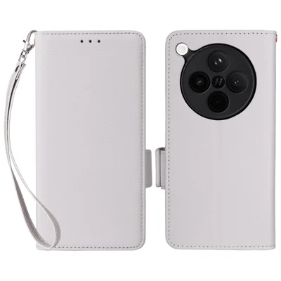 For Oppo Find X8s+ 5G Case with Wrist Strap Litchi Texture PU Leather Wallet Phone Cover - White