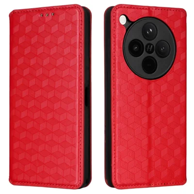 For Oppo Find X8s+ 5G Case Wallet Rhombus Imprinted Leather Phone Cover - Red