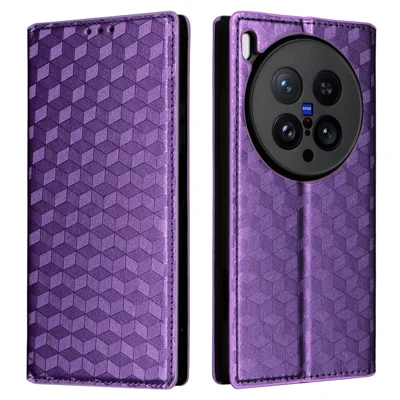 For vivo X200 Ultra 5G Case Wallet Rhombus Imprinted Leather Phone Cover - Purple