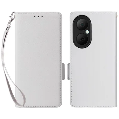 For Huawei Enjoy 80 Case with Wrist Strap Litchi Texture PU Leather Wallet Phone Cover - White