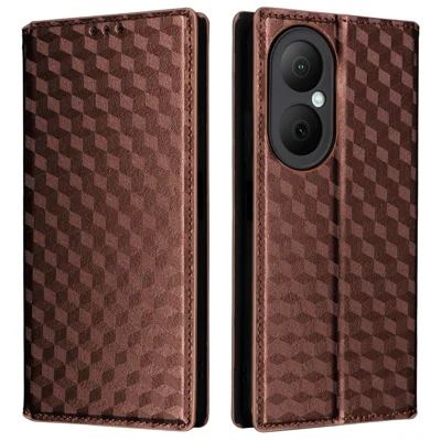 For Huawei Enjoy 80 Case Wallet Rhombus Imprinted Leather Phone Cover - Brown