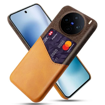 For vivo X200s 5G Case PU Leather Cloth Texture Hard PC Phone Cover with Card Holder - Orange