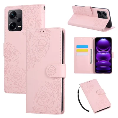 For Xiaomi Redmi Note 12 Pro 5G  / Note 12 Pro Speed 5G /  Poco X5 Pro 5G Case Rose Flower PU Leather Wallet Phone Cover with 3 Card Slots - Rose Gold